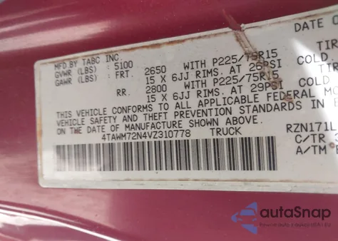 1997 Toyota Tacoma from USA, damaged, VIN 4TAWM72N4VZ310778